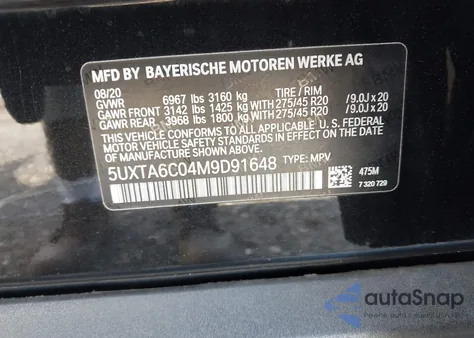 2021 BMW X5 Phev xDrive45E из США, поврежденный, VIN 5UXTA6C04M9D91648